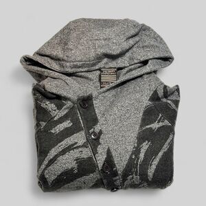 CTRL Brand Hoodie Graphics Pullover Sweater Size Large Black Grey Button